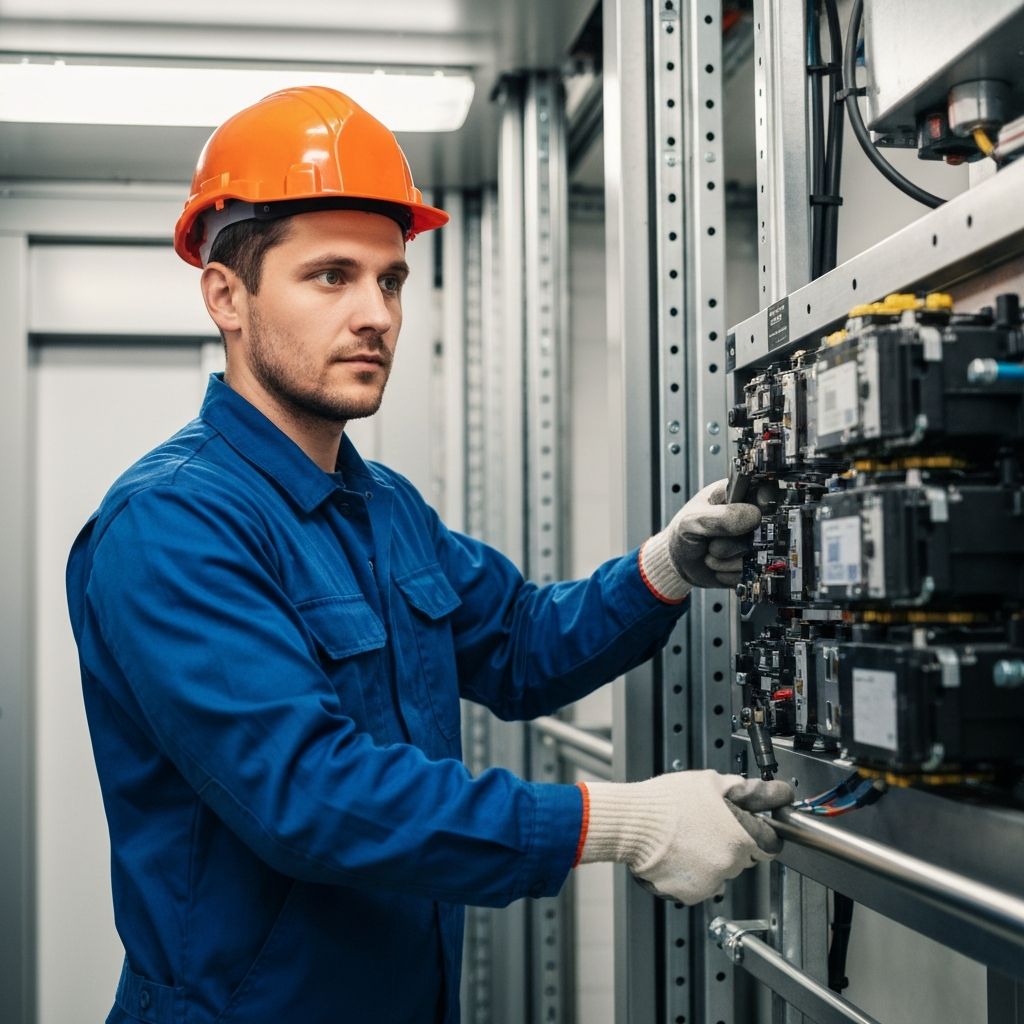 Elevator maintenance professional at work